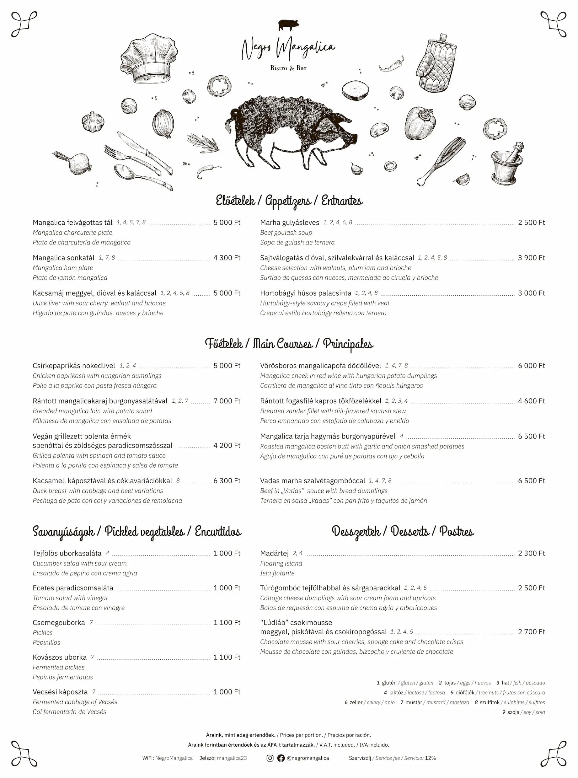 Drink menu of Negro Mangalica restaurant