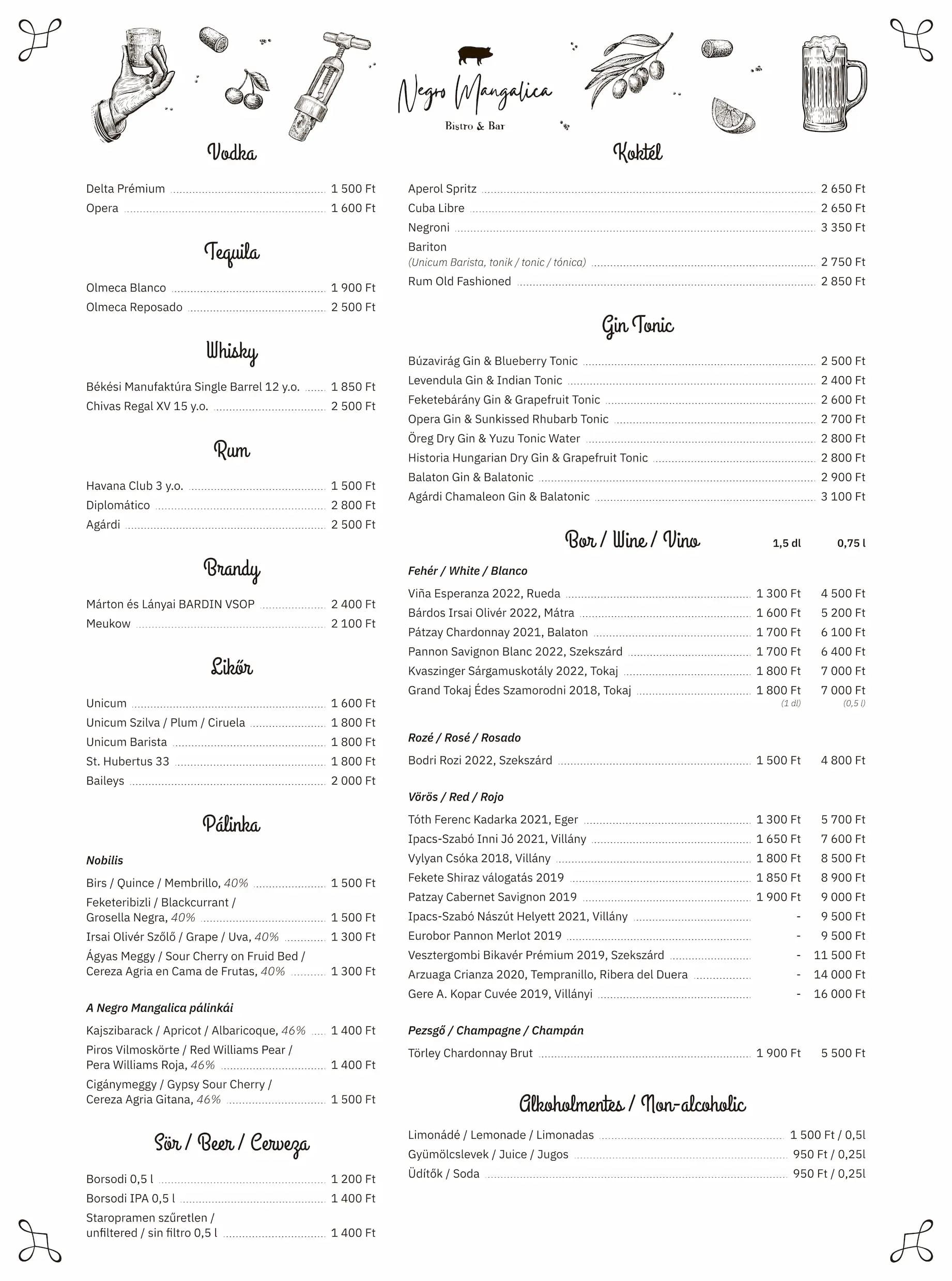 Negro Mangalica Restaurant Menu